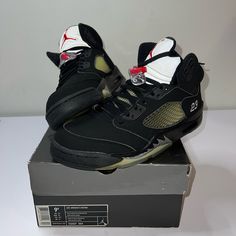 Jordan Retro 5 “Black Metallic” Deadstock 2007 Release Size 9.5 Black Jordan Shoes With Air Cushioning For Streetwear, Black Lace-up Jordan Shoes With Air Cushioning, Jordan 5 Metallic, Jordan Retro 5, Jordan 5 Retro, Air Jordan 5 Retro, Shoes Air, Air Jordan 5, Jordan 5