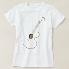 a white t - shirt with an image of a guitar