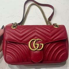 Gucci Shoulder Bag, Red Leathe, Double G Logo, Antiqued Gold-Tone Hardware, Flat Handle & Chain-Link Shoulder Straps. Bag Has Been Worn Once. Comes With Dust Bag. Practically Brand New. Red Gucci Bag With Chain Strap, Gucci Red Shoulder Bag With Gold-tone Hardware, Red Gucci Shoulder Bag With Gold-tone Hardware, Gucci Party Bags, Gold Gucci Party Bag, Gucci Gg Bag, Double G Logo, Bags Gucci, G Logo