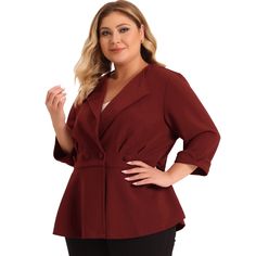 Agnes Orinda is a plus-size brand inspired by the needs of the customers. The appropriate tailoring can show your perfect curve, and the comfortable fabric can make you enjoy a pleasant experience. It's constructed from a notch lapel, button decor, fitted waistline, and ruffle hem that defines your outfit without being plain. Featuring a button-front closure, these blazers provide a secure and tailored fit. The buttons add an elegant detail and contribute to the formal aesthetic of the garment. Formal Aesthetic, Blazers Black, Button Decor, Womens Suits Business, Button Outfit, Long Sleeve Denim Shirt, Perfect Curves, Peplum Jacket, Plus Size Brands