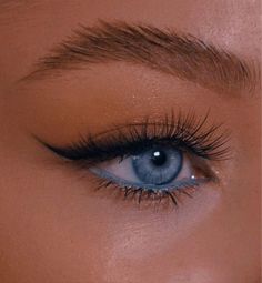 a woman's blue eye with long lashes