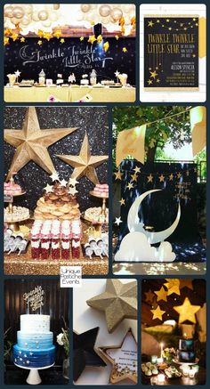 a collage of photos with stars and cakes