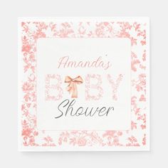 a pink and white greeting card with the words amanda's baby shower