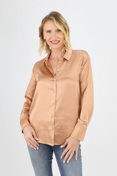 Step into refined elegance with our Silky Button Down Blouse. The luxurious fabric and timeless button-down style create a chic ensemble, perfect for making a lasting impression. Additional Information Style: Business, Casual, Classic, Fall, Minimalist, Semi-Formal Features: Button Up, Collared Occasion: Casual, Cocktail/Party, Date Night, Work Wear Length: Regular Neck Line: Collared Sleeve Type: Long Sleeve Pattern: Solid Material & Care Sheer: No Stretch: Non-Stretch Composition: 97% Polyeste Casual Cocktail Party, Style Business Casual, Night Work, Gold Blouse, Silky Blouse, Flannel Jacket, Curvy Dress, Button Down Blouse, Green Blouse