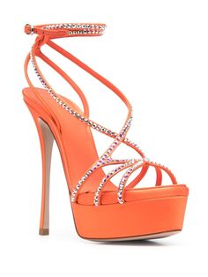 Orange Platform Sandals For Evening, Evening Orange Platform Sandals, Formal Orange Platform Sandals, Orange Sandals With Heel Strap For Party, Evening Orange Sandals With Heel Strap, Designer Orange Sandals For Party, Elegant Orange Evening Sandals, Designer High Heel Orange Sandals, Designer Orange High Heel Sandals