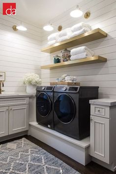 a washer and dryer in a small room