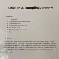 the chicken and dumplings cookbook is open to show information about it's contents