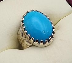 Stone: blue Feroza/ Firoza/ Turquoise Material: Silver Size: All sizes are available including 5 US,6 US,7 US,8 US,9 US,10 US,11 US, 12 US, 13 US, 14 US, 15 US, 16 US Making: Handmade Stone Benefits:  Turquoise has remarkable healing properties and ensures overall physical fitness. It enhances immunity and eliminates pollution inflicted. A gemstone for protection and prosperity is known for providing earthy relationships and spiritual concord. contact for more details. Feroza Ring, Ring Blue, Turquoise Rings, Blue Rings, Blue Turquoise, Ring Sterling Silver, Healing Properties, Physical Fitness, Turquoise Blue