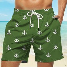 Category:WE-Pants; Season:Summer; Fabric:Polyester; Gender:Men's; Style:Hawaiian,Casual; Elasticity:Micro-elastic; Occasion:Beach,Holiday; Fit Type:Regular Fit; Function:Quick Dry; Waistline:Mid Waist; Pattern:Anchor; Design:with Mesh lining,3D Print,Elastic Waist,Drawstring; Pants Type:Swim Shorts,Swim Trunks,Board Shorts; Fly Type:Elasticity,Drawstring; Front page:FF; Listing Date:12/01/2023; Production mode:External procurement; Hips:; Length:; Waist:; Fit US Size:; Fit UK Size:; Fit EU Size: Mens Beach Shorts, Anchor Design, Men's Swimwear, Swim Pants, Boys Swimwear, Holiday Beach, Mens Boardshorts, Beach Pants, Casual Black