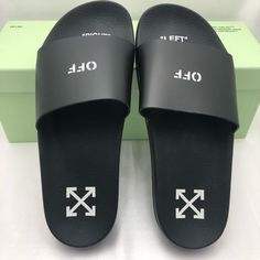 New Off-White Pool Sandals. Flat Heel. Open Toe. Wide Band Upper With Logo Stamp. Slide Style. Molded Footbed. Rubber Sole. Size:40 Fits Size 9 - 9 1/2 Original Box Included White Flip Flops With Branded Insole For Spring, Designer Black Flip Flops For Summer, Designer White Sandals For Summer, Designer White Slides For Summer, Modern White Round Toe Slides, Modern White Flat Slides, White Sandals With Branded Heel Counter, White Flat Heel Sandals With Branded Heel Counter, Designer White Slides For Beach