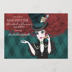 Mad Hatter Bridal Shower Tea Party Invitation Party Hats Diy Template, Mad Hatter Tea Party Invitations, Female Mad Hatter, Diy Tea Party Hats, Mermaid Party Hats, Unicorn Party Hats, Diy Tea Party, Beach Bridal Shower Invitations