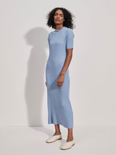 Maeve Rib Knit Midi Dress | Varley US Volume Skirt, Timeless Wardrobe Staples, Denim Outerwear, Ribbed Knit Dress, Fashion Wishlist, Sweater Dress Midi, Knit Midi, Knit Midi Dress, The Gray