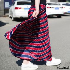 Olivia Mark - Elegant Scripted Pleated Maxi Skirt Casual Striped Pleated Skirt, Casual Striped Pleated Bottoms, Maxi Skirt Formal, Fitted Maxi Skirt, Flare Maxi Skirt, Long Flowy Skirt, Pleated Maxi Skirt, Pleated Maxi, Pleated Midi Skirt