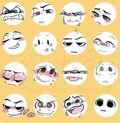 an image of cartoon faces drawn in different styles and colors, all with different expressions