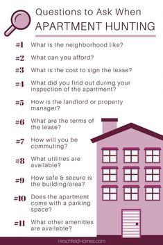 a house with the words questions to ask when apartment hunting