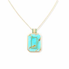 Campbell + Charlotte Spark Emerald Cut Pendant Necklace - Turquoise & Emerald Luxury Green Cabochon Jewelry, Yellow Gold Chrysoprase Jewelry With Cabochon, Luxury Blue Jeweled Jewelry, Luxury Turquoise Multi-stone Jewelry, Luxury Green Cabochon Necklace, Luxury Multi-stone Emerald Jewelry, Blue Rectangular Pendant Fine Jewelry, Luxury Turquoise Cabochon Jewelry, Luxury Yellow Gold Turquoise Necklace