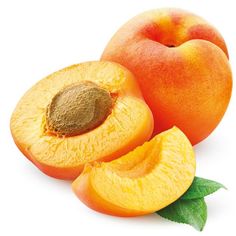 two peaches with one cut in half and the other whole