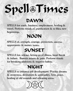 Leza Angeline Labrador on Instagram: "Spell times, unknown author. I love this because it shows the best times to cast certain spells. However, this is not set in stone. You need to do what works best for you. Sometimes, I cast when the feeling hits me, and my gut says it is right. Other times, I will look at the planets, moon voids, and time of day. The most important part to spellwork is you, your intent, your passion, staying focused, breathing life into the spells, and grounding. Y Witchcraft Spells For Beginners, Spells For Beginners, Green Witchcraft, Wiccan Magic, Witch Spirituality, Magic Spell Book, Grimoire Book, Healing Spells, Magick Spells