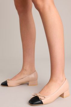 Elevate your style with our Cityscape Stride Beige Short Block Heels. These funky heels will put a spring in your step with their comfortable fit and trendy design. Perfect for a night out on the town or sprucing up your work attire, these heels are sure to make a statement. These beige heels feature a square toe, a color block design, a bow detail, and a short heel. All Man Made Materials Non-skid Sole Imported True To Size Short Block Heels, Beige Ankle Strap Heels, Funky Heels, Black Pointed Toe Flats, Sorority Rush Dresses, Rush Dresses, Beige Heels, Corporate Chic, Short Heels