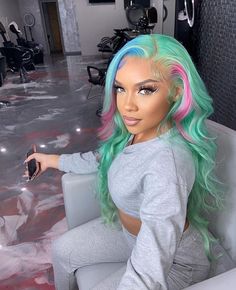 Colourful Wigs, Coloured Wigs, Colored Hairstyles, Blue And Pink Hair, Wig Ideas, Transitioning Hairstyles, 23rd Birthday