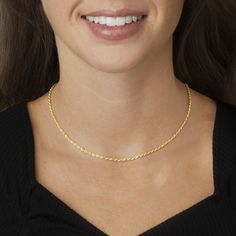 Ross-Simons - 2mm 14kt Yellow Gold Rope-Chain Necklace. 16". No jewelry collection is complete without a rope chain. This 2mm 14kt yellow gold rope chain shines with a glittering polished finish. Wear it solo or with your favorite pendant. Lobster clasp, 14kt yellow gold rope-chain necklace. Yellow Gold Plated Delicate Rope Chain Necklace, Yellow Gold Pendant Rope Chain Necklace, Gold-plated Rope Chain Necklace, 14k Yellow Gold Rope Chain Necklace, Formal Yellow Gold Tarnish-resistant Rope Chain Necklace, Gold Rope Chains, Rope Chain, Lobster Clasp, Chain Necklace