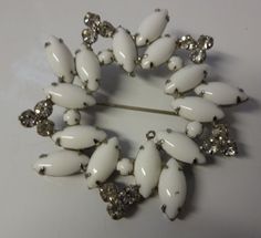 Vintage Signed Weiss Milk Clear Rhinestone Christmas Snowflake Pin Brooch | eBay White Party Brooches With Rhinestones, White Rhinestone Party Brooches, White Rhinestones Party Brooches, Luxe Necklace, Jewelry Repurposed, Vintage Jewelry Repurposed, Jewelry Victorian, Shoes Ideas, Mid Century Jewelry