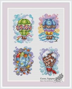 four hot air balloons cross stitch pattern