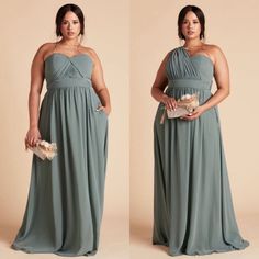 two pictures of a woman in a long dress