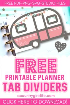 the free printable planner tab divider is shown