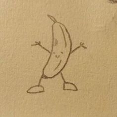 a drawing of a banana standing on one foot