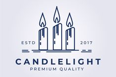 the candlelight premium quality logo is blue and has three candles on each side, which are