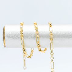 Gold plated Brass Figaro Chains 2.2mm, Long and Short Link Chains (#LK-235-1)/ 1 Meter=3.3 ft Gold Oval Link Figaro Chain Bracelet, Gold Figaro Chain Bracelet With Oval Links, Gold Rolo Chain Necklace With Rectangular Links, Gold Chain Necklace With Rectangular Rolo Links, Gold Rolo Chain Link Necklace, Gold Figaro Chain Necklace With Rectangular Links, Gold Chain Bracelet With Figaro Chain And Rectangular Links, Gold Chain Bracelet With Rolo Chain And Oval Link, Gold Oval Link Chain Bracelet With Rolo Chain