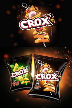 two bags of crox are shown with fireworks in the background