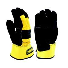 a pair of yellow and black work gloves