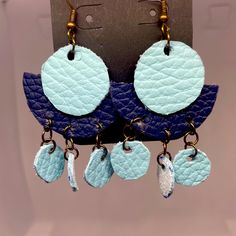 Handmade Leather Earrings In Dark Blue And Light Blue Everyday Blue Leather Jewelry, Bohemian Blue Leather Earrings, Blue Bohemian Leather Earrings, Blue Leather Bohemian Earrings, Handmade Blue Leather Earrings, Suede Jewelry, Earrings Color, Diamond Art, Leather Earrings