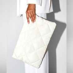 Never Worn | No Tags | Like New Zara Quilted Clutch Bag With Silver Hardware Interior Pockets | Interior Zipper Pocket | Zipper Closure Quilted Clutch Bag, Chic Quilted Pouch Bags, White Quilted Evening Bag, Chic Quilted Clutch For Everyday Use, Chic White Quilted Bag, Chic Quilted Clutch Bag, Cream Clutch Bag With Zipper Closure, Zara Bags For On-the-go, Chic Clutch Pouch For Errands