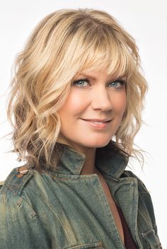 Medium Length Bob With Bangs Over 50, Natalie Grant, Wavy Perm, Client Board, Frosted Hair, Mom Hair, Long Blond, Layered Hairstyles, Bangs With Medium Hair