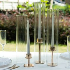 Ribbed Candle Holder Wedding, Ribbed Candle Holder, Candelabra Aesthetic, Tall Candle Holders Decor, Candle Plates, Floating Led Candles, Floating Candles Wedding, Led Party Lights, Floating Candle Centerpieces