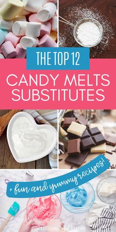 Pinterest graphic with text and collage of ingredients used to substitute for candy melts. Candy Molds Recipes, Silicone Molds Recipes, Candy Molds Silicone, Pretzel Dip, Food Substitutions, Cake Bars, Candy Molds, Candy Melts, Best Chocolate