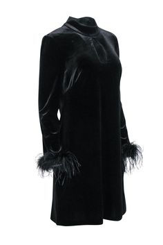 Get ready to turn heads in this black velvet party dress from Eliza J! With a keyhole front and feather sleeve trim, you'll feel elegant and stylish all night long. Pair it with some feather-trimmed heels and a statement clutch for a truly show-stopping look. Size 10 Shell 90% Polyester, 10% Spandex Lining 100% Polyester Invisible zipper back Keyhole front Feather-trimmed sleeves Bust 38" Waist 38" Shoulder to hem 36" Sleeve length 24" Black Velvet Dress For Formal Winter Occasions, Elegant Dresses With Feather Trim For Costume Party, Black Velvet Dress For Winter Formal, Winter Black Velvet Dress For Formal Occasions, Winter Black Velvet Formal Dress, Winter Formal Black Velvet Dress, Formal Winter Dresses With Feathers, Winter Formal Dress With Feathers, Velvet Party Dress