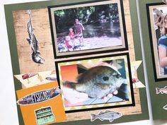 a scrapbook with pictures of people and fish