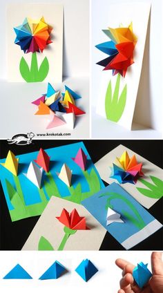 several different pictures of flowers made out of paper