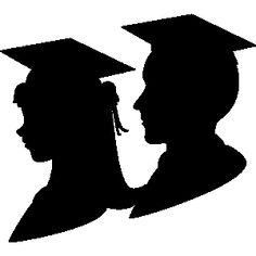 two silhouettes of people wearing graduation caps