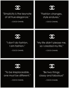 six chanel quotes on black and white background