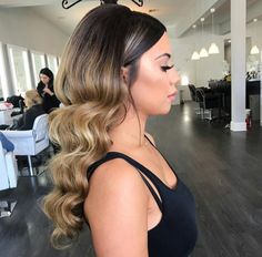 Hair Dos For Wedding Bridesmaid, Side Part Bridesmaid Hairstyles, Hairstyle Halter Dress, Bridal Beach Hairstyles, Big Teased Hair, Teased Wedding Hair, Curled Hairstyles For Medium Hair Formal, Fancy Hairstyles For Long Hair Special Occasions, Curled Hair Tucked Behind Ears