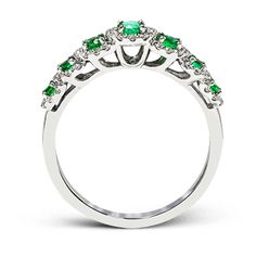 Size 6 1/2 but can be sized to fit any finger 60 round diamonds totaling .24ct 7 round Emeralds totaling .35ct This enchanting ring from our delicate diva collection is crafted in 14k white gold and showcases .35ctw of divinely green emeralds surrounded by .24ctw of diamonds. Customize If you love a piece, but prefer it in a different color or size, we would be happy to customize just for you! Please allow 30 days for customization. Please contact us or stop in during business hours to start the If You Love, Love A, Cloth Bags, Emerald Green, Semiprecious Stones, Precious Stones, Round Diamonds, Semi Precious, Different Colors