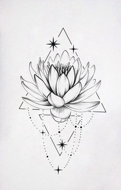 a drawing of a flower with geometric shapes and stars on the back of its head