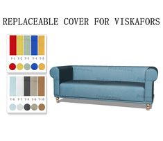 an image of a blue couch with different colors on it and the words repairable cover for