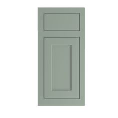 an image of a kitchen cabinet door in grey, with the bottom panel painted white