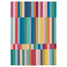 a multicolored rug with vertical stripes on the bottom, and diagonals in different colors